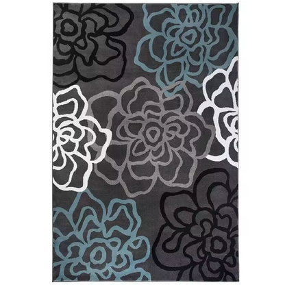 Black Rug With Floral Pattern