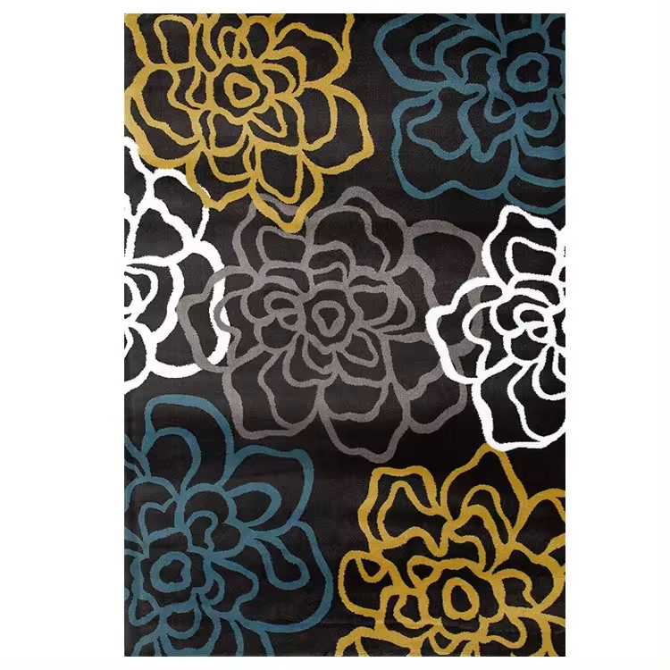 Black Rug With Floral Pattern