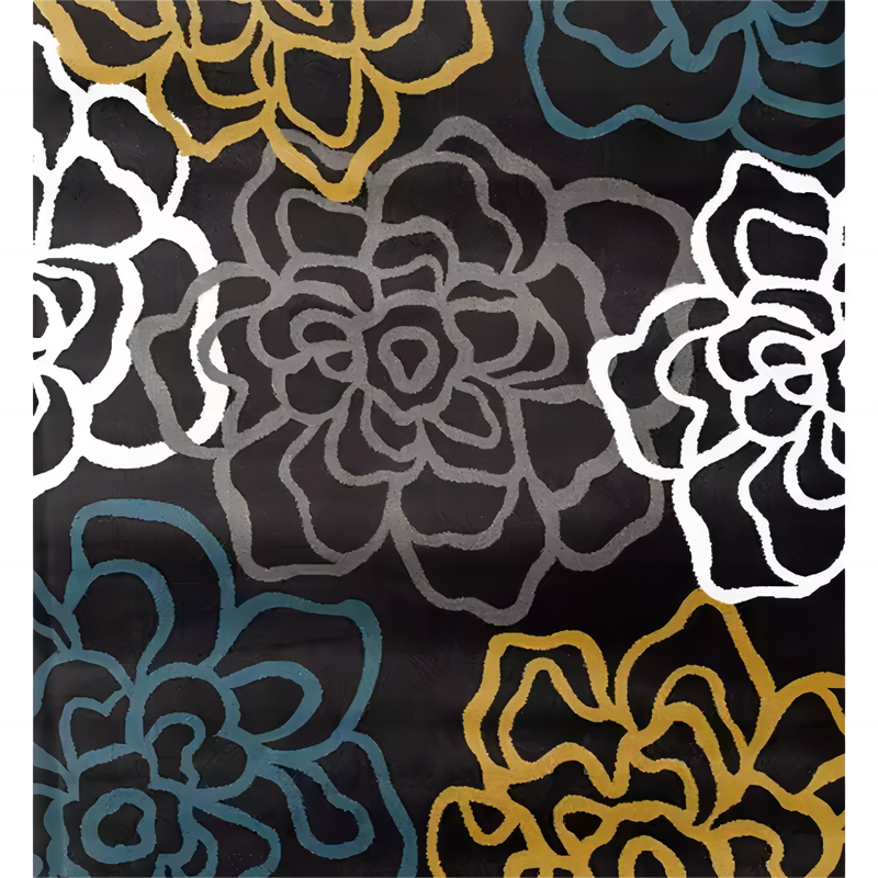 Black Rug With Floral Pattern