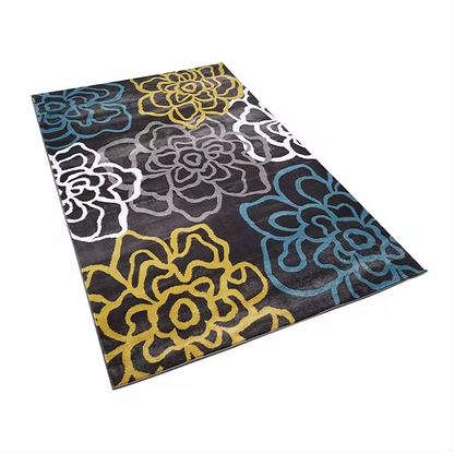 Black Rug With Floral Pattern