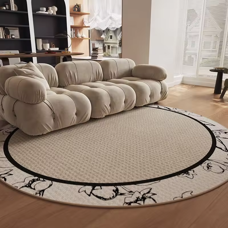 Light Round Rug With Petal Pattern