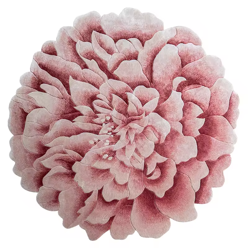 Pink Round Rug With Floral Pattern