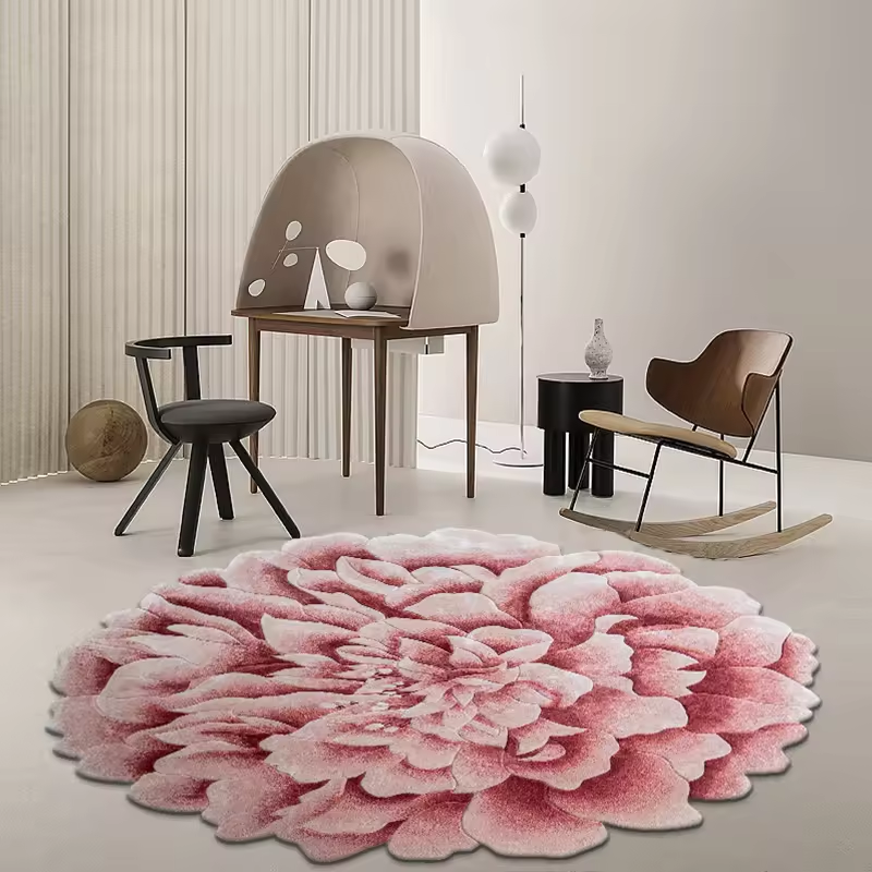 Pink Round Rug With Floral Pattern