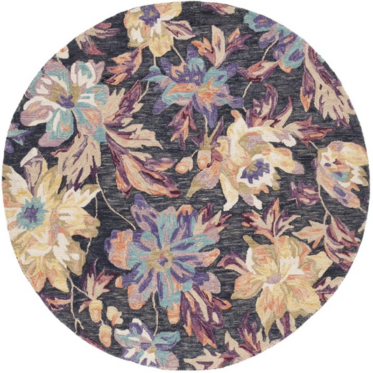 Elegant Vibrant Floral Round Rug