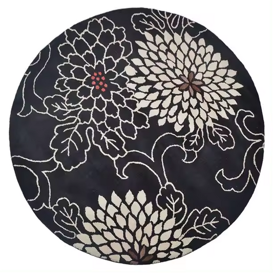 Black Rug With Exuberant Floral Pattern