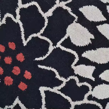 Black Rug With Exuberant Floral Pattern