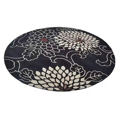 Black Rug With Exuberant Floral Pattern