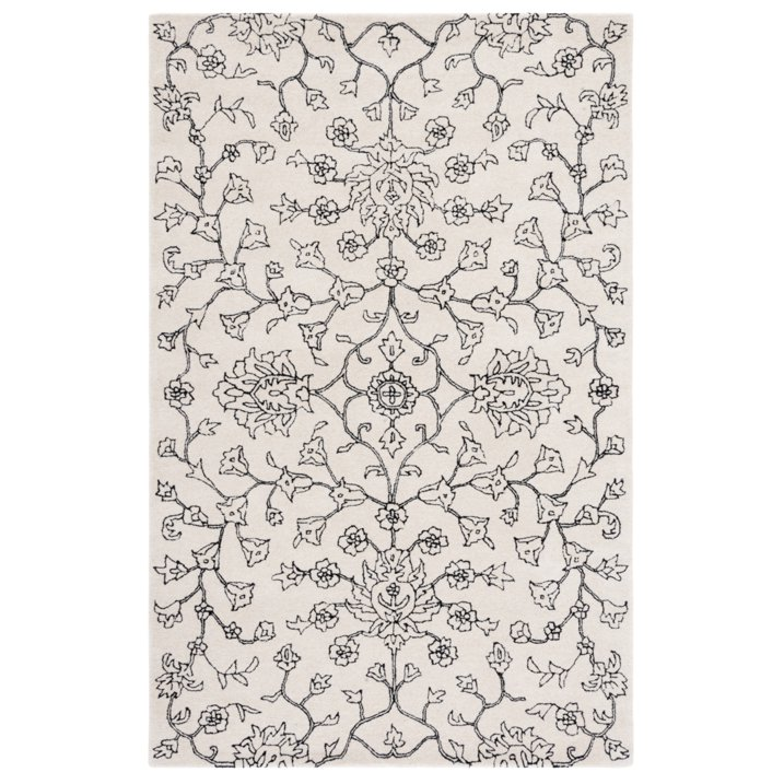 Beige Rug With Exuberant Floral Pattern